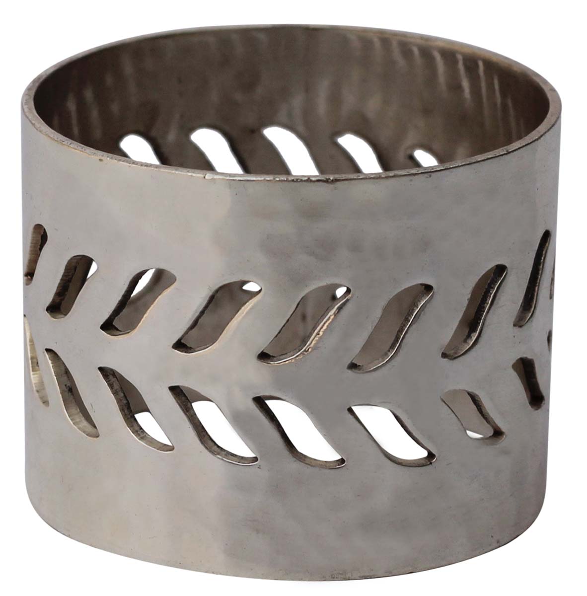 Buy in Bulk - Metal Napkin Rings - Cast in Brass - Nickel Plated - Hammered Effect & Leafy Cut-Out Motifs